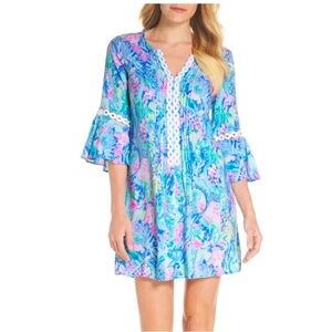 Lilly Pulitzer Mermaid Cove Pleated Bell Sleeve Dress